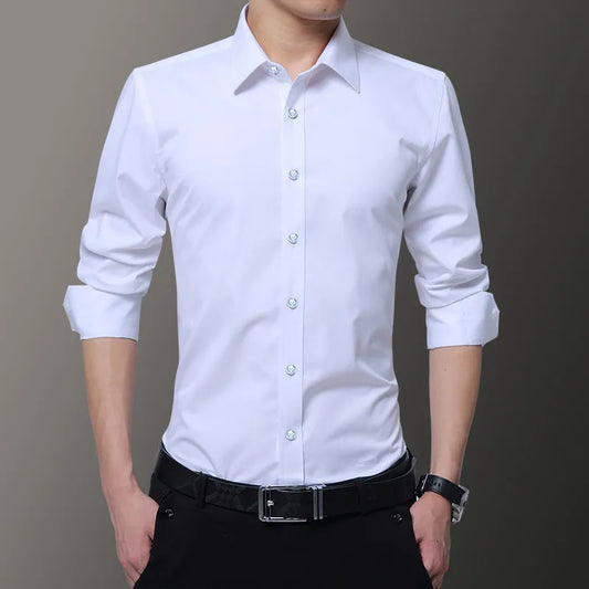 Men's Plus Size Slim Long-Sleeved White Shirt