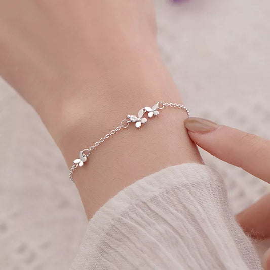 925 Silver Diamond-Studded Butterfly Bracelet