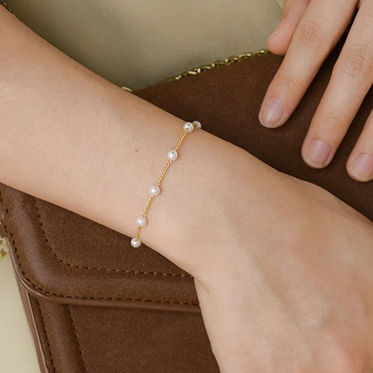 Streetwear Silver Beads Chain Pearl Bracelet