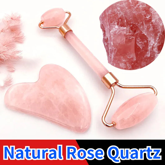 Rose Quartz Crystal Jade Roller Massager Set