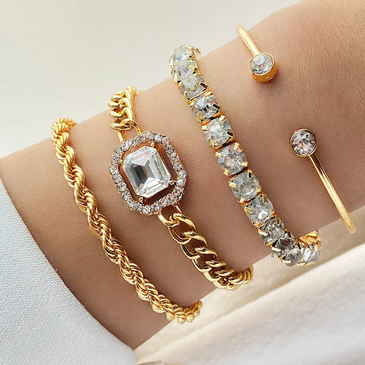 4-Piece Luxurious Crystal Shiny Bracelet Set