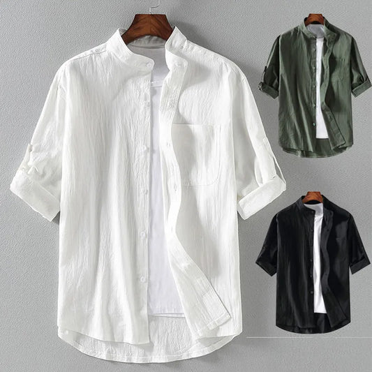 Men's Fashion Stand Collar Short-Sleeve Shirt